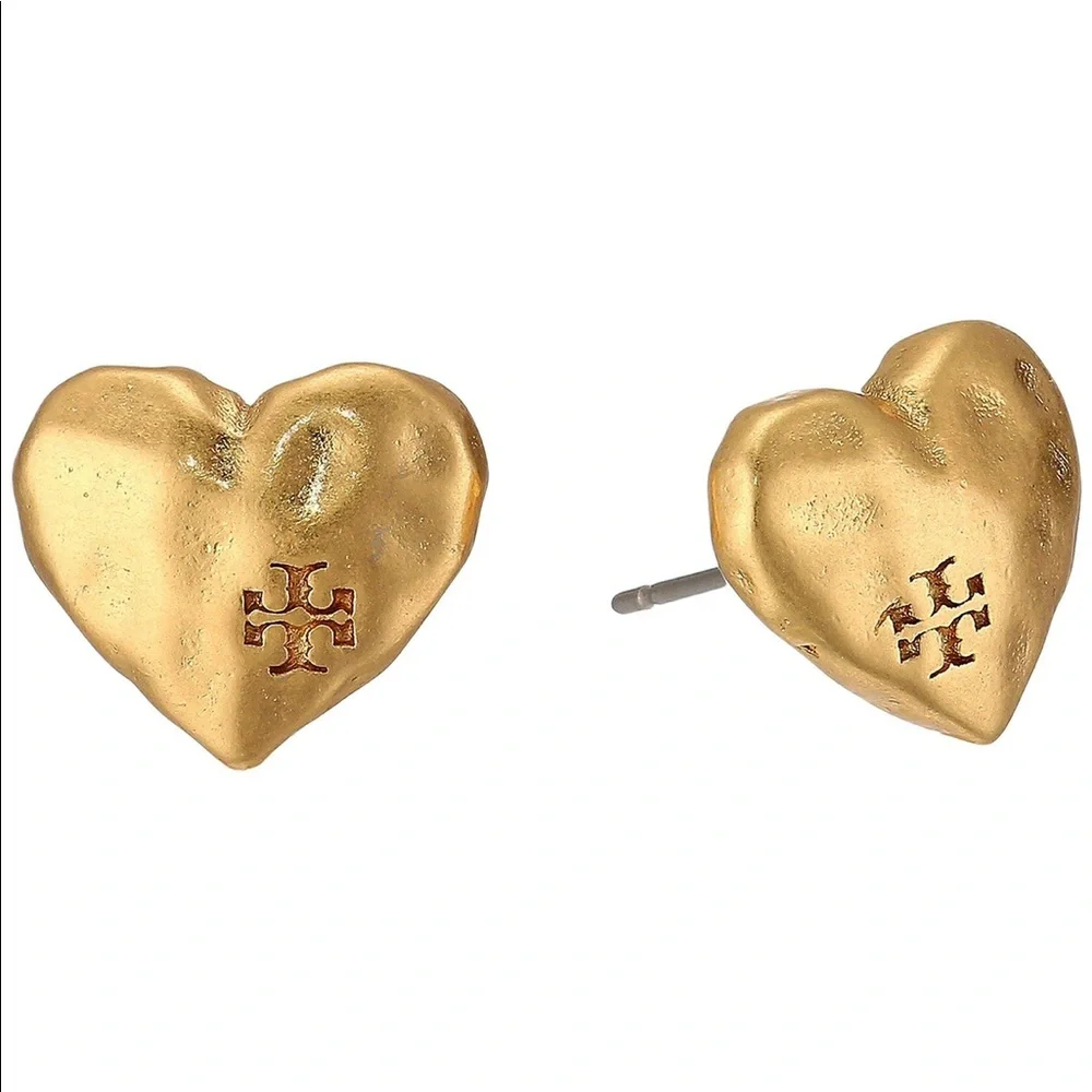 Tory Burch Heart Stud Earrings Vintage Gold - Picture 2 of 7